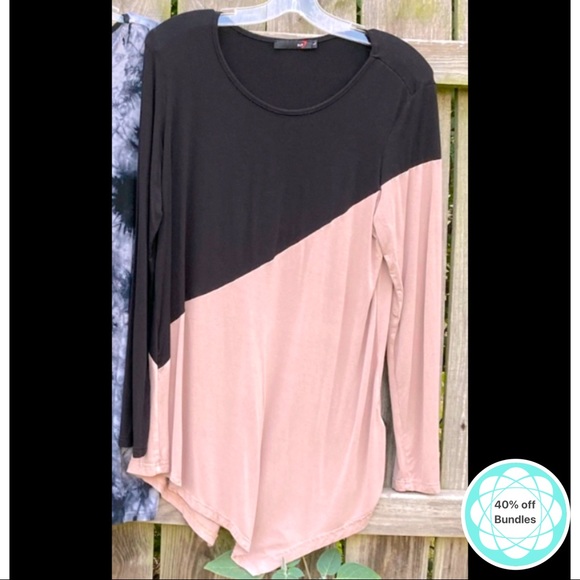 DJT Tops - DJT tunic, M/L, black & taupey/champagney rose